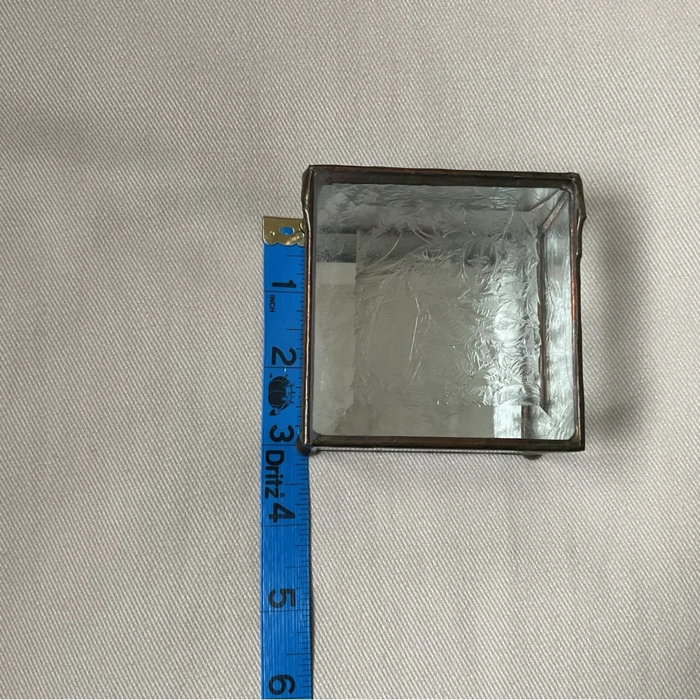 Vintage Etched Glass Trinket Box Curio Jewelry 3” Square Hinged